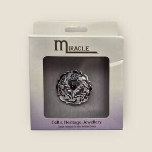 Miracle Celtic Heritage Jewellery Thistle Brooch – Garnet Glass in Original Box